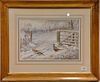 Roland Green (1896-1972), watercolor Pheasant & Hens in the Snow, signed lower right: Roland Green, sight size 11 3/4" x 17" Proven...