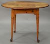 Queen Anne cherry tea table with oval top set on turned legs ending in pad feet, circa 1740. ht. 26in., top 26 1/2" x 34"
