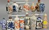 Collection of fifteen porcelain snuff bottles to include five blue and white, famille rose, enameled Japanese, one molded with drago...