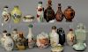 Group of nineteen porcelain, ceramic, and clay snuff bottles to include famille rose, celadon glazed, etc.