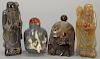 Four agate snuff bottles including two carved scholar figures, one with carved phoenix bird, and one carved with boy on horse and tw...