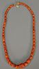 Red coral graduated bead necklace, Tibetan or Chinese. lg. 19 1/4in.  1.64 total t oz.