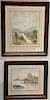 Two late 19th century landscapes, watercolors on paper, Row Boats on a River, unsigned, sight size 11 1/4" x 9 1/2"; Man in a Rowboa...