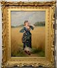 Samuel S. Carr (1837-1908), oil on canvas, Girl Smelling a Rose in a Hay Field, signed lower left: S.S. Carr, 24" x 18"