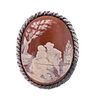 1890 Cameo Carved Shell Sterling Silver Brooch/Pin