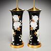 Pair Chinese famille noir vase lamps