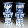 Pair Chinese blue and white square gu vases