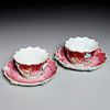 Pair Chinese Export lotus cups and saucers