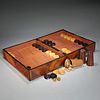 Antique English brass inlaid backgammon set
