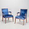 Pair George III paint decorated library chairs