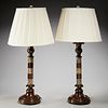 Pair Cornish serpentine marble candlestick lamps