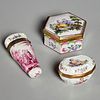 (3) Early Continental hand-painted porcelain boxes