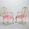 Pair Italian Rococo gilt and painted fauteuils