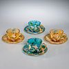 (4) Moser enameled glass cups and saucers, signed
