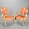 Pair antique Louis XVI style painted fauteuils