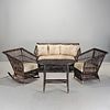 (4) piece suite of painted rattan patio furniture