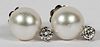 14KT WHITE GOLD AND 9MM PEARL EARRINGS PAIR