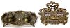 VICTORIAN & FRENCH STYLE BRASS AND GLASS INKWELLS