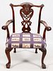 CHIPPENDALE PIERCED BACK MAHOGANY UPHOLSTERED CHAIR