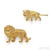 Two 18kt Gold Lion Brooches