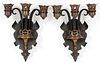 DECO COPPER AND WROUGHT IRON WALL SCONCES PAIR
