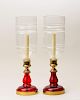 Pair of Brass and Ruby Glass Photophores