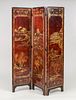 Chinese Red Lacquer and Parcel-Gilt Three-Panel Screen