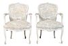 A Pair of Louis XV Style White-Painted Fauteuils Height 31 1/2 inches.