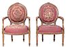 A Pair of Louis XVI Style Fauteuils Height 36 inches.