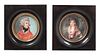 A Pair of Continental Portrait Miniatures Height 5 1/4 inches.