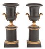 A Pair of Empire Gilt and Painted Bronze Urns Height 9 inches.