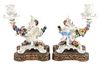 A Pair of Meissen Porcelain Candlesticks Height 8 inches.