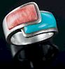 Turquoise & Agate Sterling Bypass Ring