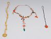 Group of Three Chinese Carved Necklaces, Agate, Tourmaline, Turquoise