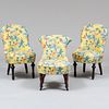 Group of Three Victorian Style Upholstered and Oak Slipper Chairs