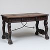 Renaissance Revival Stained Oak and Metal Trestle Table