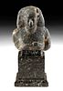 Egyptian Middle Kingdom Granite Bust Pillar Hieroglyphs
