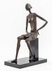 Signed 'Sitting Woman' Bronzed Resin Sculpture