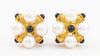 14K Yellow Gold Pearl & Onyx Earrings