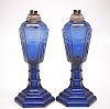 Pressed Circle and Ellipse oil/fluid lamps, pair
