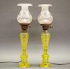 Pressed Four-Printie Block oil/fluid lamps, pair