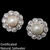 CERTIFICATED PEARL AND DIAMOND STUDS.