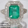 CERTIFICATED EMERALD AND DIAMOND CLUSTER RING