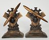 Scarce Pair of Antique Aviation Aircraft Engine & Pilot Bookends