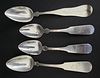 Four 19th C. Nantucket Made Engraved Coin Silver Spoons