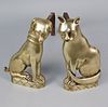 Pair of Polished Brass Cat and Dog Andirons, 19th Century