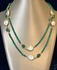 Faceted Green Corundum Stone Bead and Coin Pearl Necklace