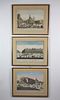 Three Antique German Hand Colored Copper Plate Architectural Engravings, 18th Century