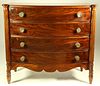 American Sheraton Mahogany Bow Front Chest of Four Drawers, circa 1830