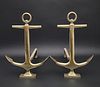 Pair of Vintage Brass Nautical Ship's Anchor Andirons